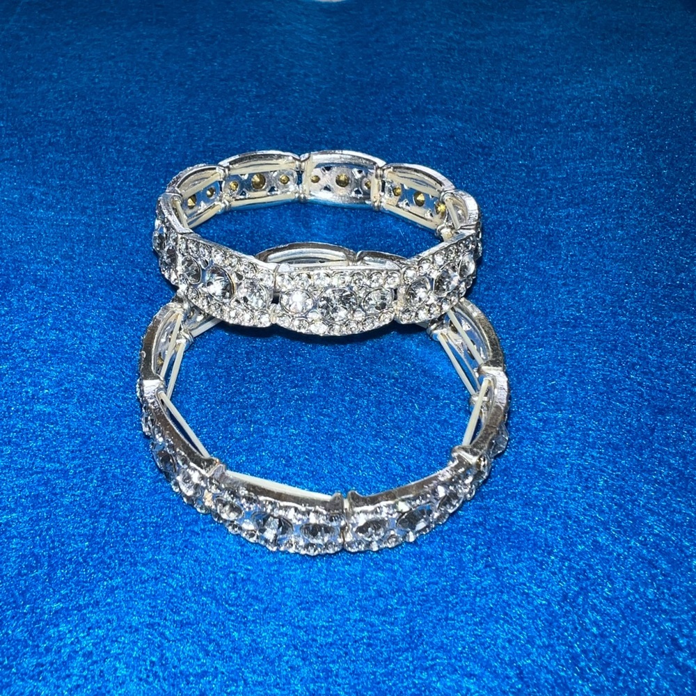 Two Identical Rhinestone Stretch Bracelets - Silver-toned.   Each worn once.